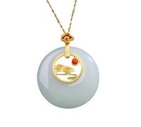 Liumarvexia Collier avec pendentif en jade blanc - Nuages de bon augure - Sans soucis - Jade naturelle - Élégant collier rétro avec coffret cadeau pour femme, épouse, maman, 50cm, Jade