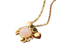 Liumarvexia Collier avec pendentif en jade naturel en forme de crabe - Élégant collier vintage avec coffret cadeau pour femme, épouse, maman, grand-mère, 50cm, Jade