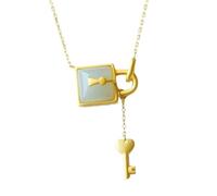 Liumarvexia Collier avec pendentif en jade naturel et serrure et clé en jade naturel, élégant collier vintage avec coffret cadeau pour femme, épouse, maman, grand-mère, 50cm, Jade