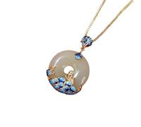 Liumarvexia Collier avec pendentif en jade naturel vintage vagues bleues en jade naturel élégant collier rétro bijoux avec coffret cadeau pour femme, épouse, maman, 50cm, Jade