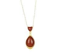 Liumarvexia Collier avec pendentif goutte d'eau en agate rouge naturelle - Élégant collier rétro avec coffret cadeau pour femme, épouse, maman, 50cm, Jade