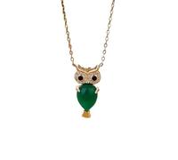 Liumarvexia Collier avec pendentif hibou incrusté de calcédoine en agate naturelle - Élégant collier vintage avec coffret cadeau pour femme, épouse, maman, grand-mère, 50cm, Jade