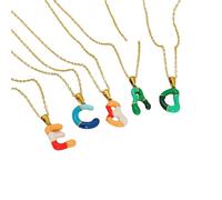 Liumarvexia Collier avec pendentif lettre majuscule en émail coloré pour homme et femme - Bijoux tendance en forme de bambou - 26 lettres - Bijoux d'anniversaire, 50CM, Autre