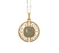 Liumarvexia Collier avec pendentif rond creux en jade naturel - Élégant collier vintage avec coffret cadeau pour femme, épouse, maman, grand-mère, 50cm, Jade