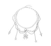 Liumarvexia Collier punk exagéré double perle pour femme, pendentif étoile araignée ras du cou imitation perle délicat collier de fête punk tendance bijoux cadeau, adjustable, Autre