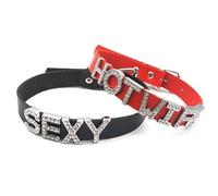 Liumarvexia Collier ras du cou gothique sexy de 18 mm avec lettres en strass pour homme et femme - Personnalisé - Collier ras du cou - Pour cosplay et fête, Adjustable Size (32cm-43cm), Strass
