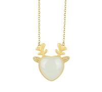 Liumarvexia Collier vintage en jade avec tête d'élan en forme de cœur incrusté de jade naturel élégant avec coffret cadeau pour femme, épouse, maman, grand-mère, 50cm, Jade