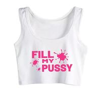 Liumarvexia Haut court sexy avec motif « Remplir ma chatte » - Coupe ajustée - Humour amusant - Style flirty - Débardeur sucré pour bébé, Blanc., XXL