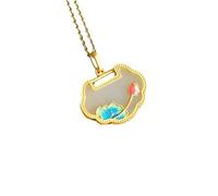 Liumarvexia Hetian Yuru Collier avec pendentif Lotus Ruyi Lock en jade naturel élégant rétro avec coffret cadeau pour femme, épouse, maman, 50cm, Jade
