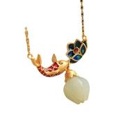Liumarvexia Hotan Jade Collier avec pendentif koi lotus en jade naturel élégant rétro avec coffret cadeau pour femme, épouse, maman, 50cm, Jade