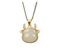Liumarvexia Joli collier avec pendentif vache en jade blanc naturel élégant et vintage avec coffret cadeau pour femme, épouse, maman, grand-mère, 50cm, Jade