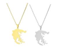 Liumarvexia Lot de 2 colliers avec pendentif carte de la Grèce en acier inoxydable 50 cm, 50cm, Acier inoxydable