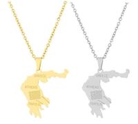Liumarvexia Lot de 2 colliers avec pendentif carte de la Grèce en acier inoxydable 50 cm, 50cm, Acier inoxydable