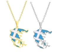 Liumarvexia Lot de 2 colliers avec pendentif carte de la Grèce en acier inoxydable 50 cm, 50cm, Acier inoxydable