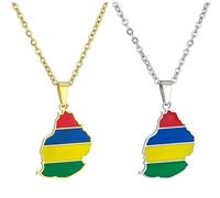 Liumarvexia Lot de 2 colliers avec pendentif carte de l'île Maurice, collier classique Hip Hop Maurice avec pendentif pour homme et femme, 50cm, Acier inoxydable