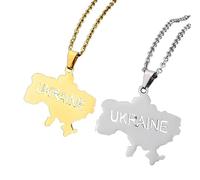Liumarvexia Lot de 2 colliers avec pendentif carte de l'Ukraine et drapeau de l'Ukraine en acier inoxydable pour homme et femme, 50cm, Acier inoxydable