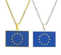 Liumarvexia Lot de 2 colliers avec pendentif drapeau de l'Union européenne et carte de l'Union européenne en acier inoxydable pour homme et femme, 50cm, Acier inoxydable