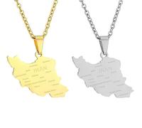 Liumarvexia Lot de 2 colliers avec pendentif en forme de carte de l'Iran - Bijoux fantaisie pour homme et femme - Cadeau pour couple, 50cm, Acier inoxydable