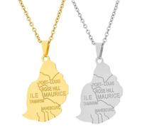 Liumarvexia Lot de 2 colliers de l'île Maurice pour femme avec pendentif carte de l'île Maurice, 50cm, Acier inoxydable