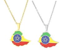Liumarvexia Lot de 2 colliers décoratifs avec drapeau de l'Éthiopie - Collier fantaisie - Pendentif unisexe - Cadeau pour femme et homme, 50cm, Acier inoxydable