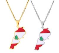 Liumarvexia Lot de 2 colliers en forme de carte du Liban pour homme et femme, 50cm, Acier inoxydable