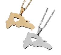 Liumarvexia Lot de 2 colliers pour femme avec pendentif carte de la Dominique, 50cm, Acier inoxydable