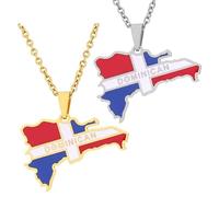 Liumarvexia Lot de 2 colliers pour femme avec pendentif carte de la Dominique, 50cm, Acier inoxydable