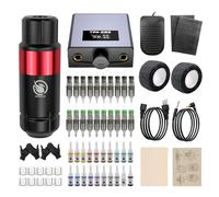 LIUMATE Kit de Tatouage Complet Machine à Tatouer Rotatif avec Alimentation 20 Aiguilles de Cartouche 7 Ensemble d'Encres de Couleur de Tatouage Kit de Stylo de Tatouage Accessoires de Tatouage Noir