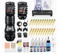 LIUMATE Kit de Tatouage sans Fil avec Imprimante Stencil Tatouage Bluetooth | Machine à Tatouer avec 7 Coups 2.3-4.5mm et 2 batteries de 2200mAh, Thermocopieur Tatouage Kit, 20 cartouches, 10 encres