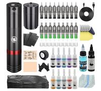 LIUMATE Kit Machine de Rotative sans Fil avec 2PCS Batterie 1500mAh, Machine de Kit LCD Digital 20 Cartouches 11 Encres 1 Savon Bleu pour Débutants et Artistes