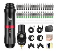 LIUMATE Kit Tatouage avec alimentation de tatouage sans fil Batterie 40 pièces Aiguilles de Cartouche 40 pièces Encre tasses Rotatif Stylo Machine à tatouer Kit pour débutants