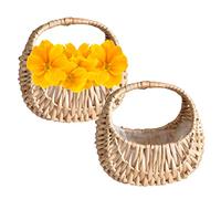 Liummrcy 2Pcs Wicker Picnic Basket with Handle, Flower Girl Baskets for Party Decorative Baskets Wicker Storage Basket, 16.5x17x11cm, Party Supplies