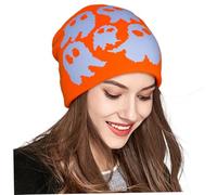 Liummrcy Banie fantôme, bouchon de crâne tricoté Halloween mignon, motif fantôme Fashion Hat à bonnet Souchy pour hommes et femmes Halloween Party, orange