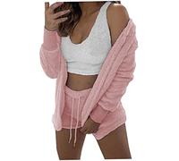 Liummrcy Pyjama Chaud pour Les Femmes 3 PCS Sexy Capin à Capuche Fuzzy sans Manches sans Manches Crops Shorts Loungewear Sets Pink M-Women Winter Pyjama
