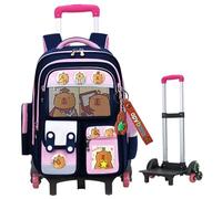 Liummrcy Sac à Dos Roulant avec 6 Roues de capacité Capybara Sac à Dos avec Plusieurs Compartiments Sacs de Dessins animés Sang réflexion Strap RÉTRACTABLE DÉTACHABLE pour GARDES GUBLES