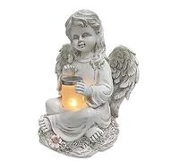 Liummrcy Statuette de Fée Ange avec Lumière Solaire - Figurine de Jardin en Résine - Décoration Gardien Angel