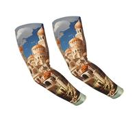 LiuMng Anime Castle Sky Print Manchons de bras rafraîchissants - Protection solaire UV Compression pour course à pied, cyclisme et activités de plein air, noir, taille unique