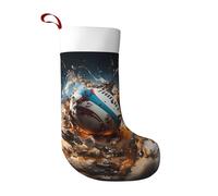 LiuMng Bas de Noël Rugby on Fire - Grandes chaussettes classiques personnalisées pour sapin de Noël, pour cheminée de ferme familiale, noir, taille unique