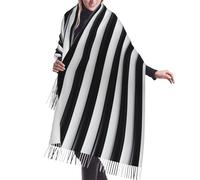 LiuMng Black & White Stripe Poncho Cashmerette Frange Foulard Foulard Mode Femme Châle Long Châle Printemps Automne Hiver Noir Taille Unique