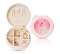 LiuMng Boîte à bijoux en cuir avec imprimé sucette colorée pour femme, petite boîte à bijoux portable pour bague, pendentif, boucles d'oreilles, rose