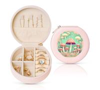 LiuMng Boîte à bijoux en cuir pour femme, motif champignon de rêve, petite boîte à bijoux portable pour bague, pendentif, boucles d'oreilles, rose