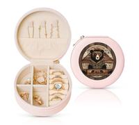 LiuMng Boîte à bijoux rustique en cuir pour femme avec imprimé ours lodge - Petite boîte à bijoux portable pour bague, pendentif, boucles d'oreilles - Rose