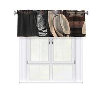 LiuMng Cantonnière courte - Rideau de fenêtre occultant avec passe-tringle - Cantonnière douce à motif chapeau de cowboy noir imprimé bottes occidentales pour fenêtre 137,2 x 45,7 cm