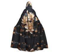 LiuMng Cape à capuche unisexe bohème Lotus doré - Longue cape complète pour costume d'Halloween, cosplay et jeu de rôle sorcier