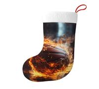 LiuMng Chaussette de Noël en forme de ballon de basket sur le feu et l'eau éclaboussant la flamme - Chaussettes décoratives personnalisées à suspendre pour sapin de Noël, escaliers, noir, taille