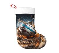 LiuMng Chaussette de Noël « Rugby on Fire » - Manchette douce classique - Décoration d'intérieur pour les fêtes de fin d'année