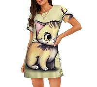 LiuMng Chemise de nuit à manches courtes - Robe de nuit douce - Imprimé chat et papillon - Chemises de nuit pour femmes - Tailles S à 3XL, Noir/blanc, L