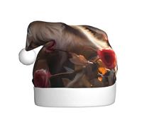 LiuMng Chiens et RosesChapeau de Père Noël classique chaud confortable parfait pour les fêtes de fin d'année, décorations de Noël