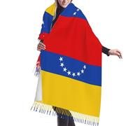 LiuMng Drapeau du Venezuela Poncho en cachemire à franges - Foulard tendance pour femme - Châle long pour printemps, automne et hiver Noir Taille unique