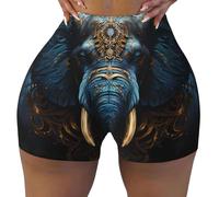 LiuMng Eerie Short d'entraînement taille haute pour femme Imprimé éléphant Pour le sport, le yoga, le motard, la course à pied, la gym, noir, Taille L